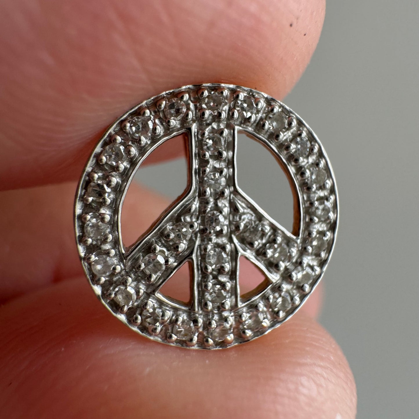 P R E - L O V E D // give peace a chance / 14k yellow and white gold with diamonds / petite peace sign pendant