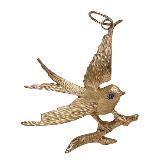 reimagined V I N T A G E // winged delight / 14k and sapphire mid century statement swallow / a conversion pendant