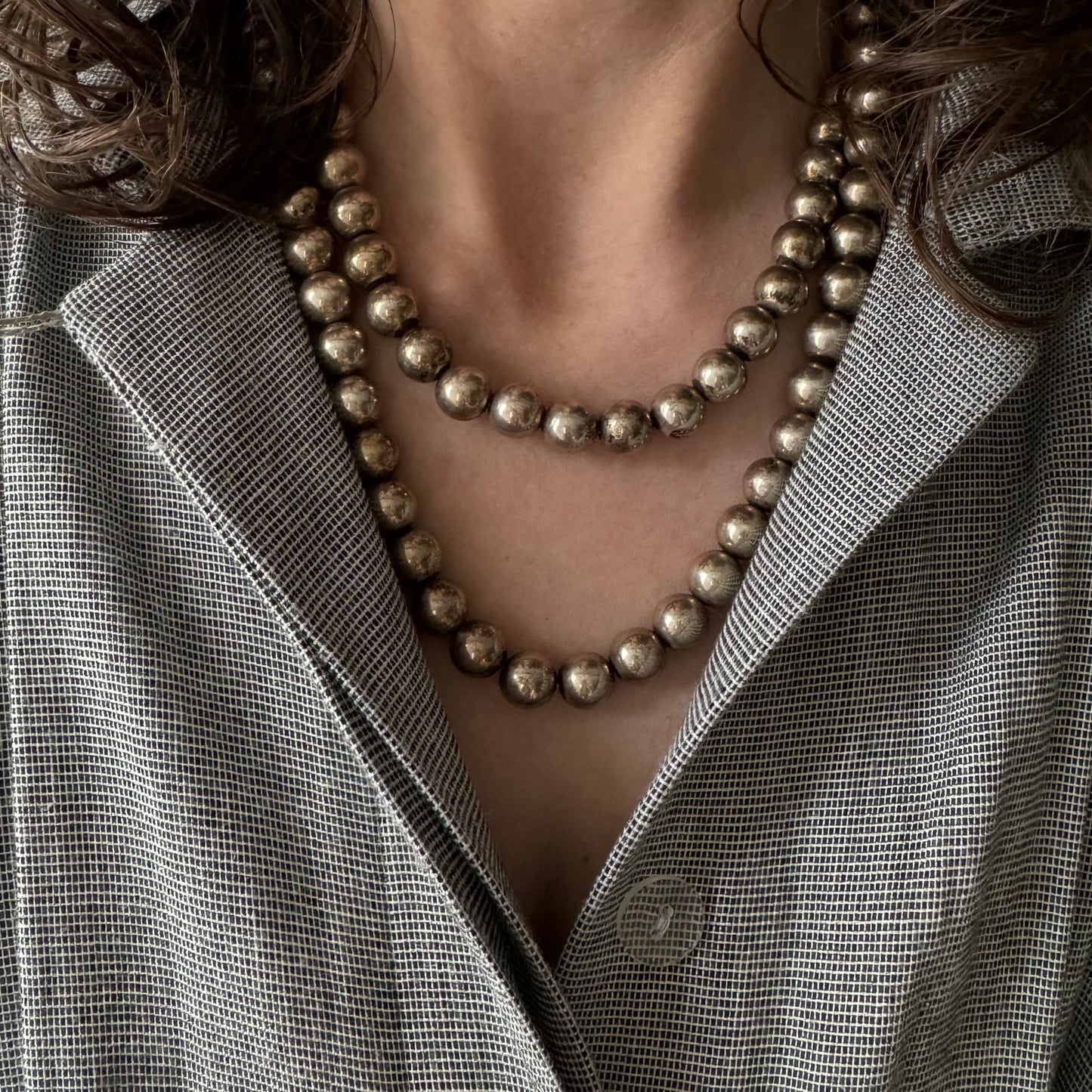 V I N T A G E // silver pearls / sterling silver bead necklace / super long / 37.25", 94g