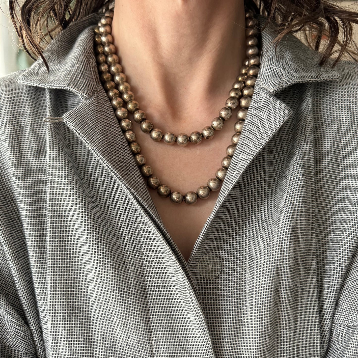 V I N T A G E // silver pearls / sterling silver bead necklace / super long / 37.25", 94g