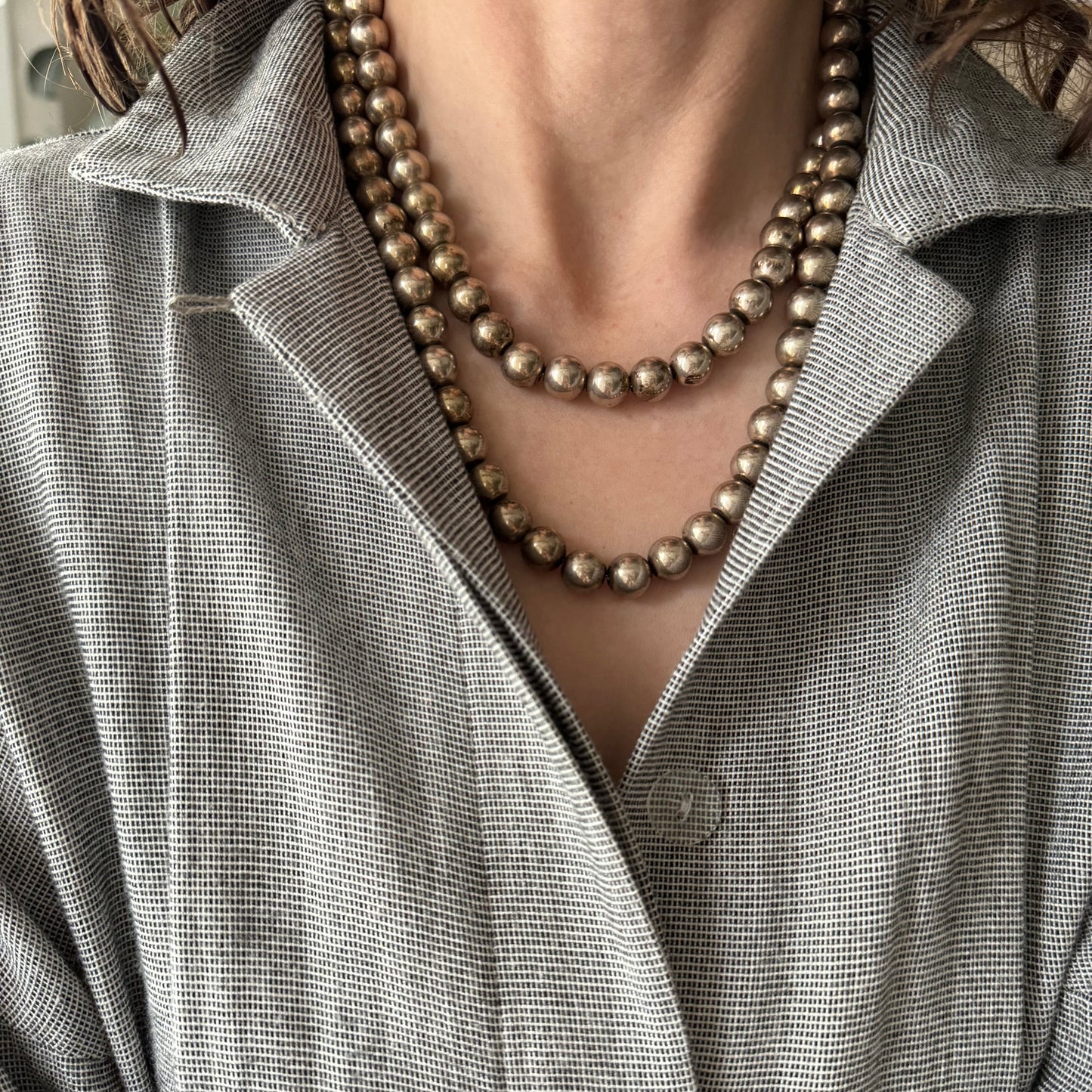 V I N T A G E // silver pearls / sterling silver bead necklace / super long / 37.25", 94g