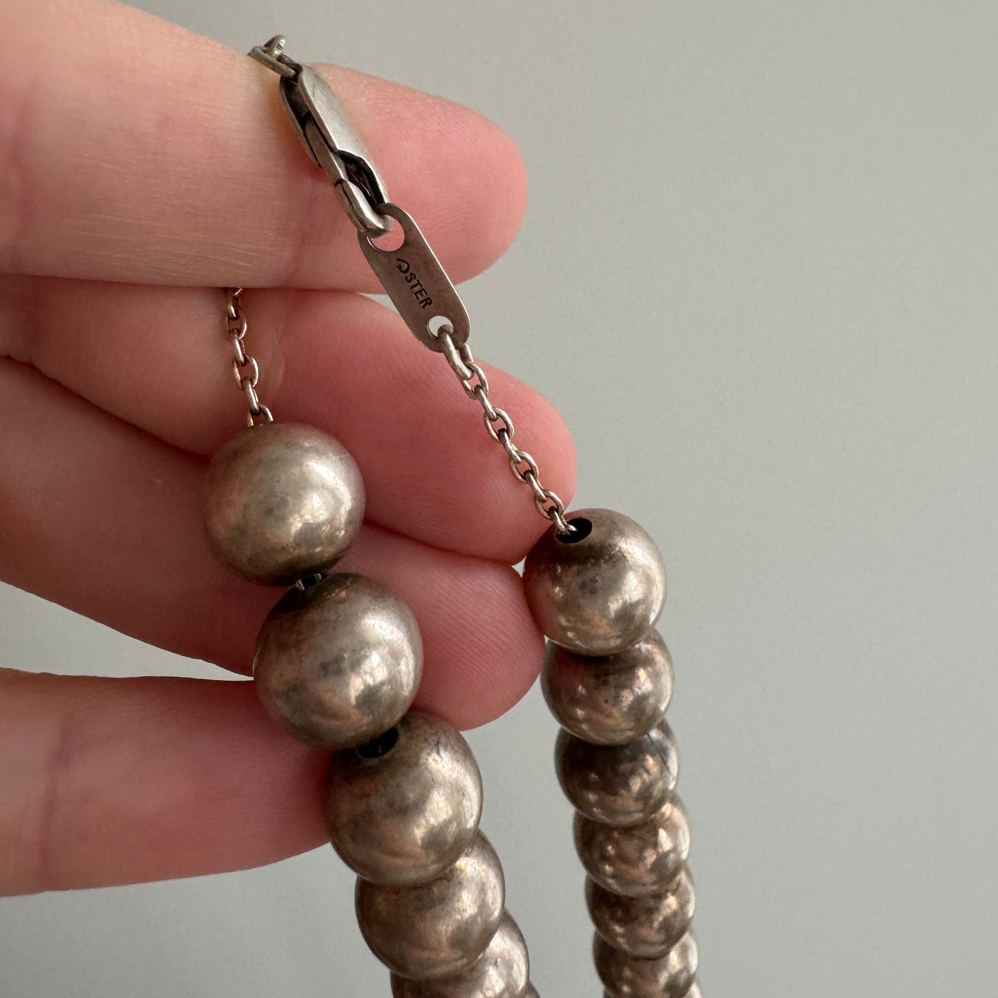 V I N T A G E // silver pearls / sterling silver bead necklace / super long / 37.25", 94g