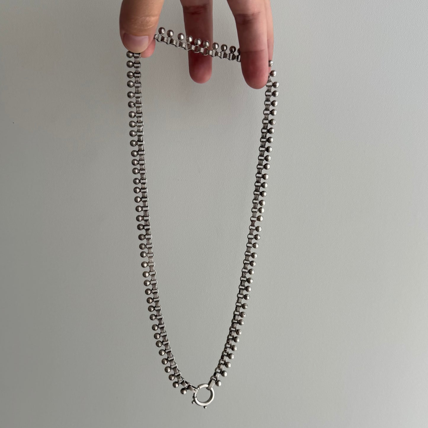 A N T I Q U E // all linked up / 800 silver victorian era book chain necklace with large removable clasp / 18.25", 25.4g