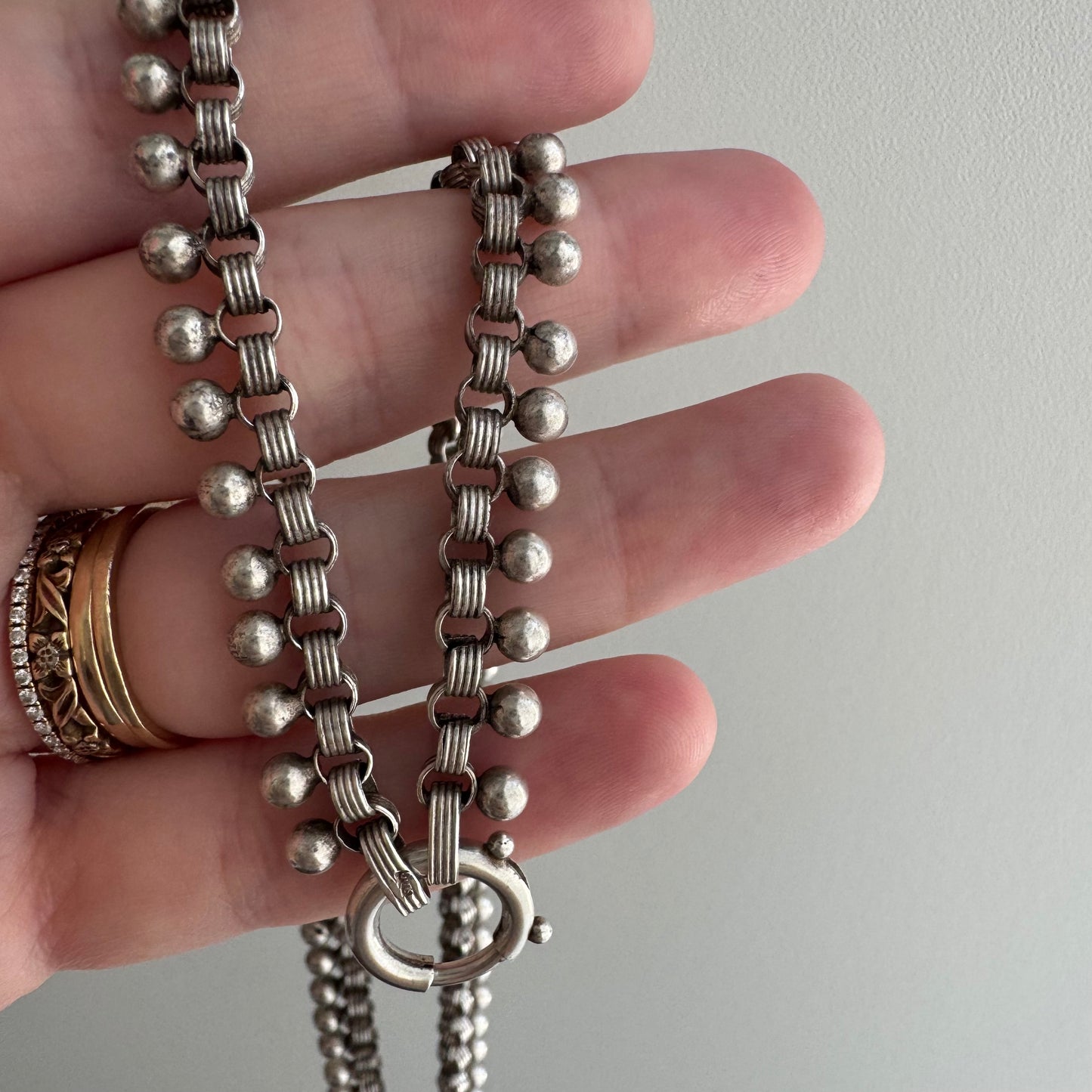 A N T I Q U E // all linked up / 800 silver victorian era book chain necklace with large removable clasp / 18.25", 25.4g