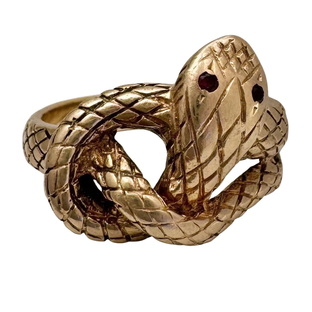 V I N T A G E // slithering knot / 10k yellow gold and garnet knotted snake band / size 10