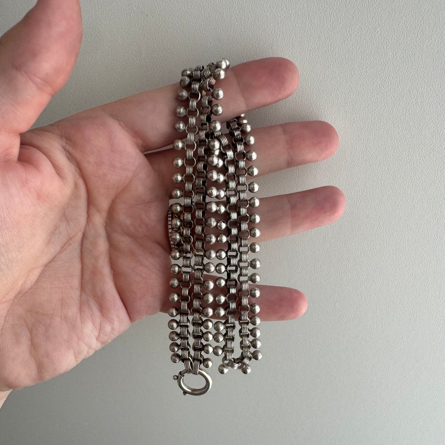 A N T I Q U E // all linked up / 800 silver victorian era book chain necklace with large removable clasp / 18.25", 25.4g