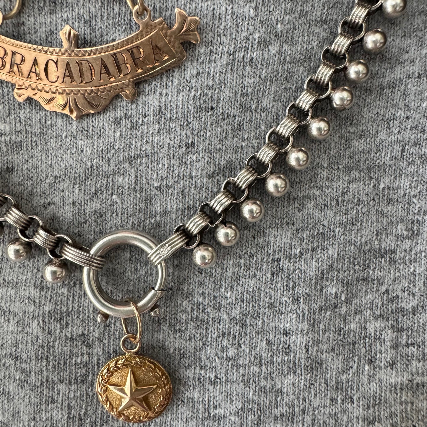 A N T I Q U E // all linked up / 800 silver victorian era book chain necklace with large removable clasp / 18.25", 25.4g