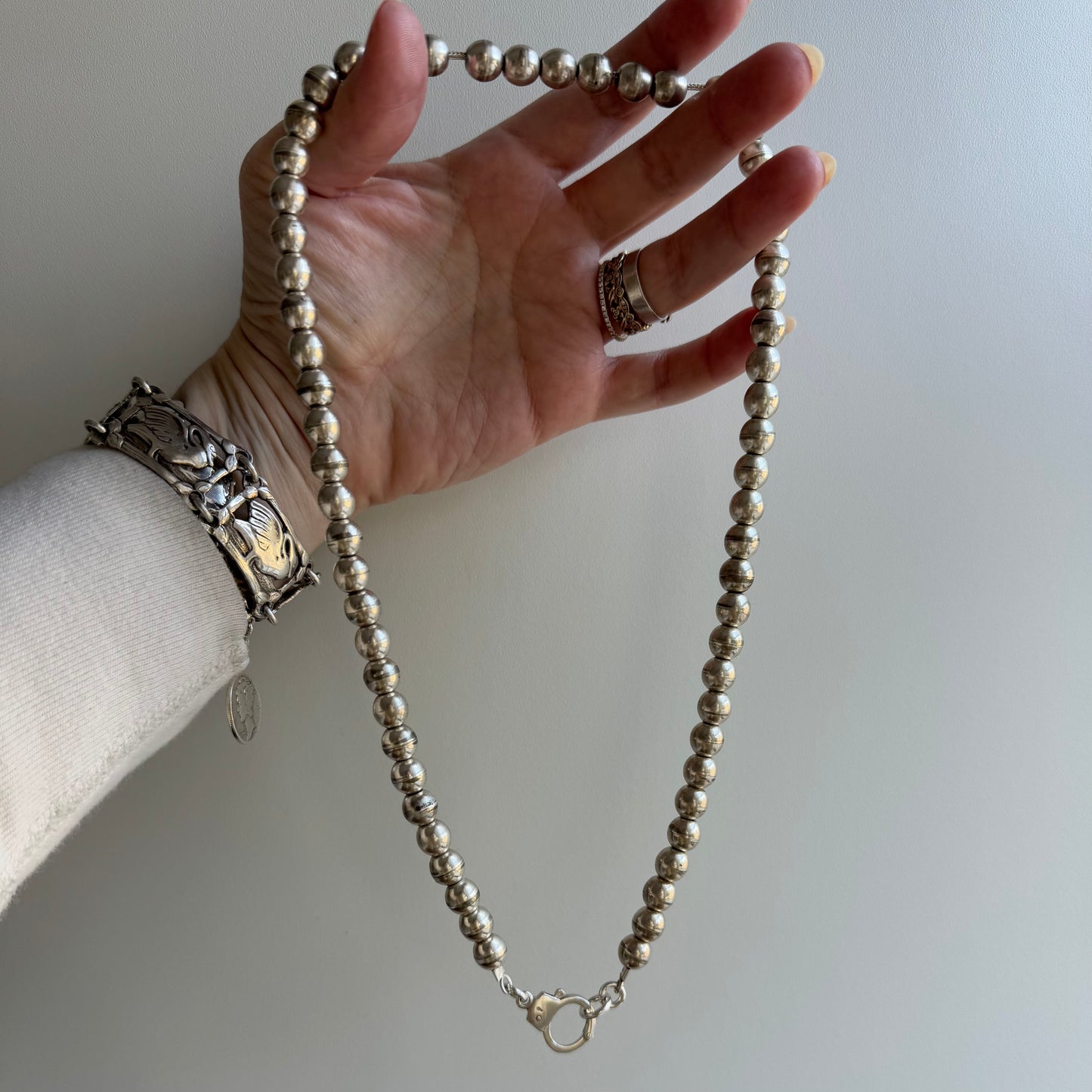 reimagined V I N T A G E // handcuff clasp / re-worked sterling silver bench bead chain / 21.5", 44.9g