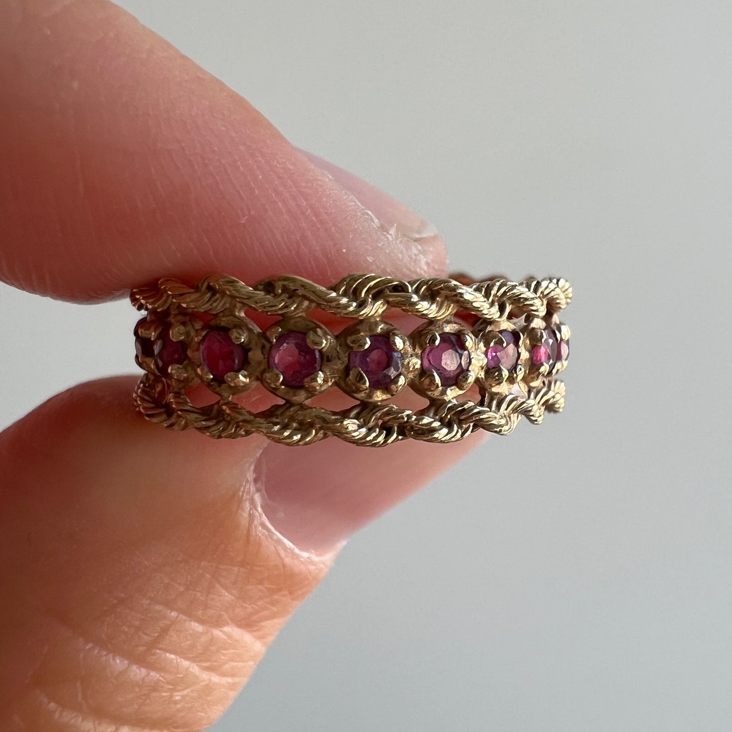 V I N T A G E // ruby sandwich / 14k rope band and ruby half eternity band / size 6.5 to 7