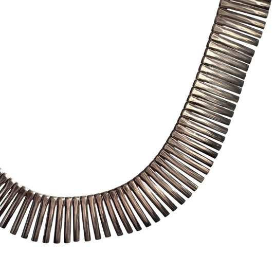 V I N T A G E // Cleopatra panels / sterling silver graduated wide paneled fringe collar necklace / 16.75", 40.4g