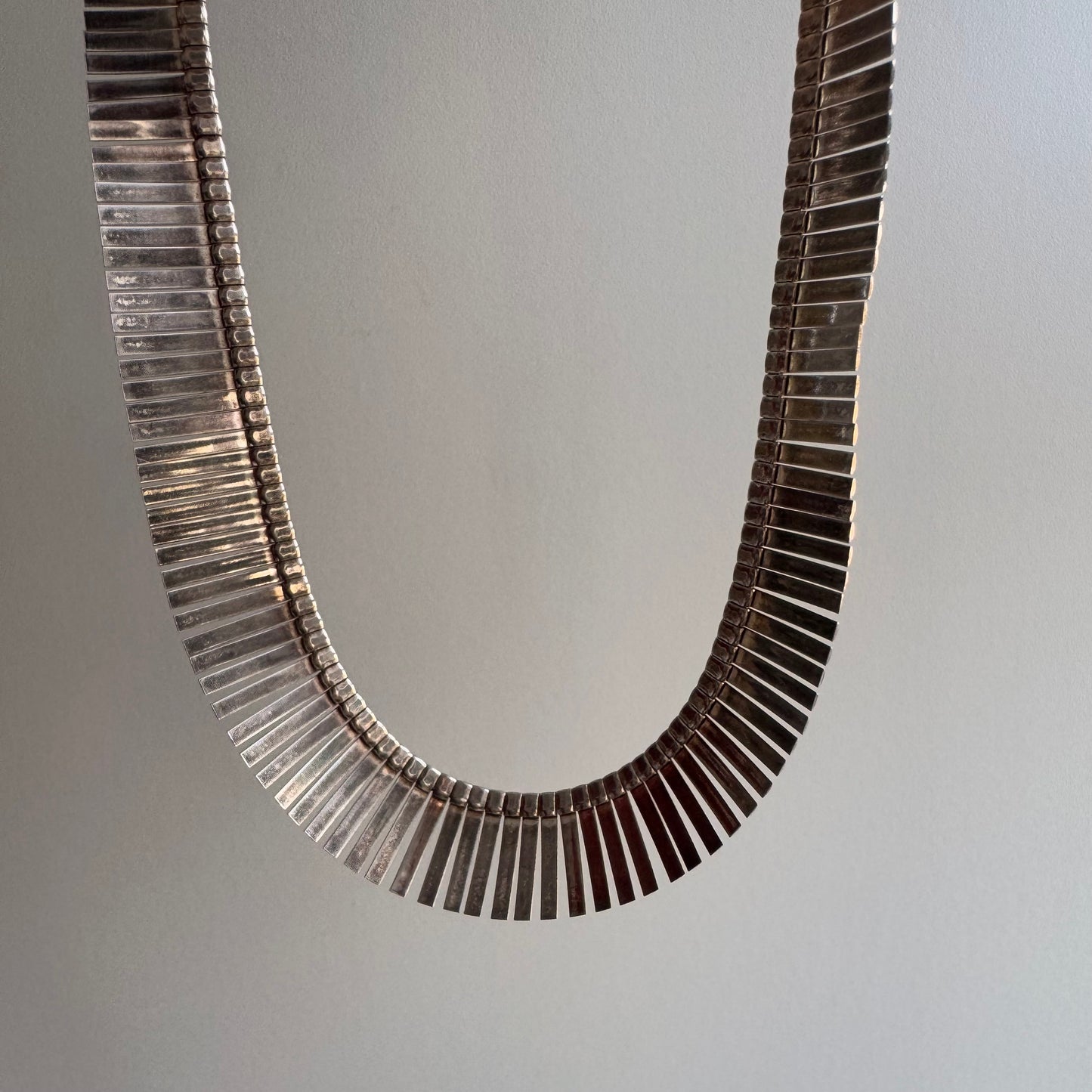 V I N T A G E // Cleopatra panels / sterling silver graduated wide paneled fringe collar necklace / 16.75", 40.4g