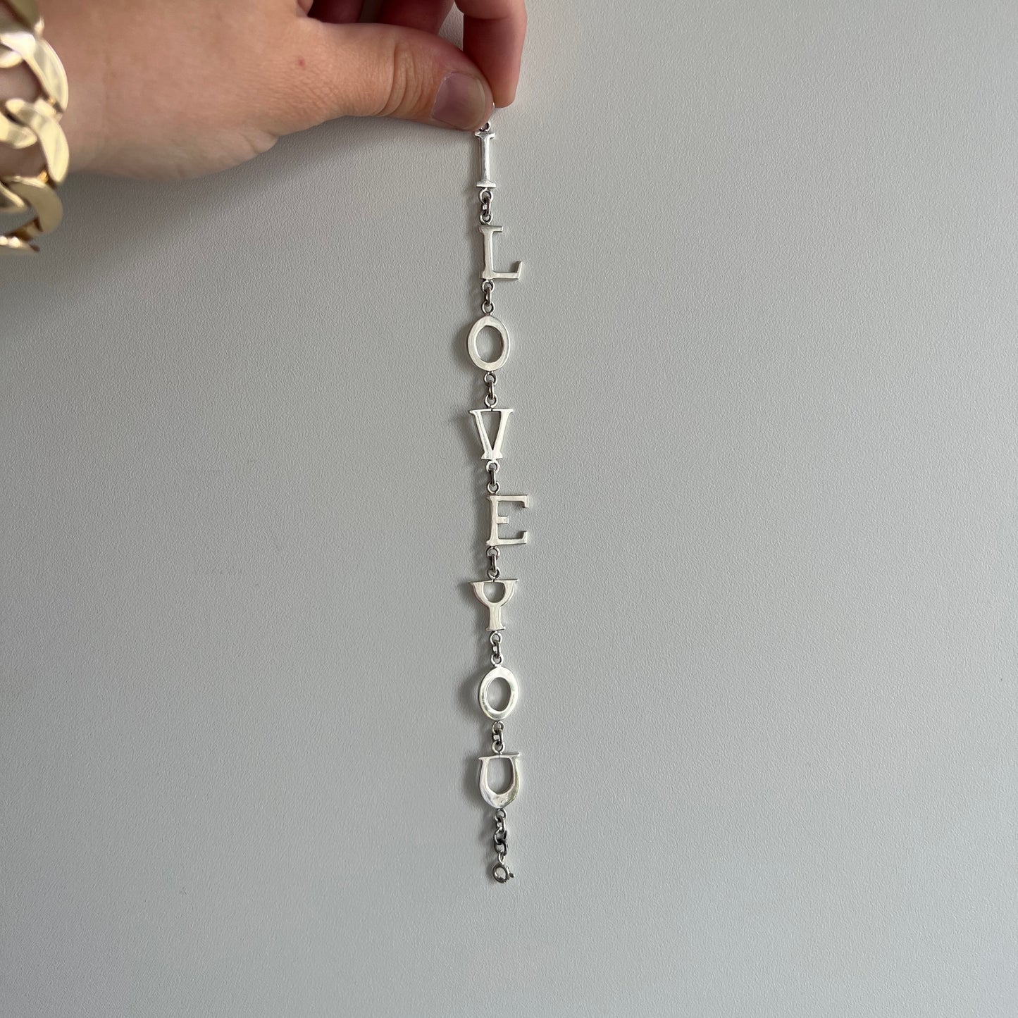 V I N T A G E // I love you / sterling silver I LOVE YOU link bracelet / 7.25"