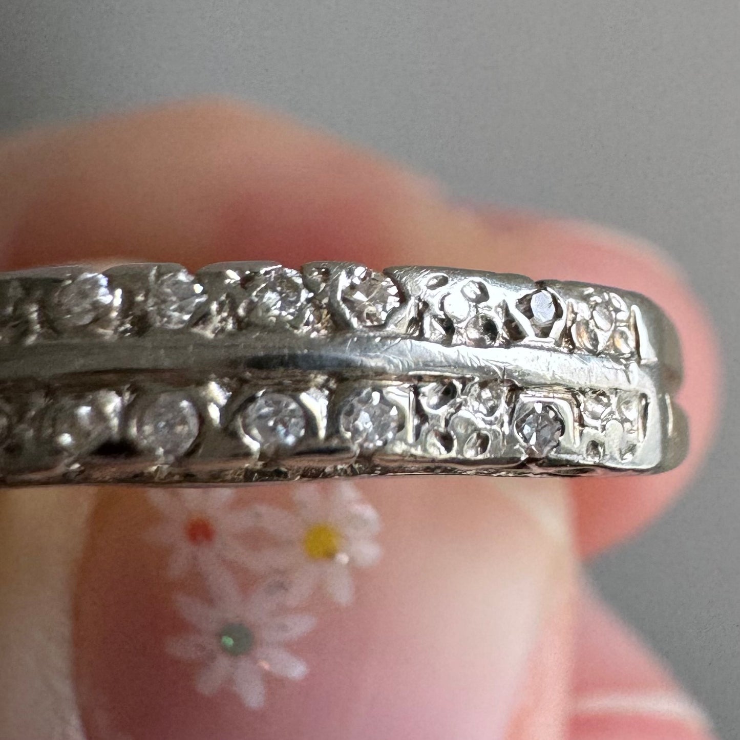 V I N T A G E // garden rows / 14k yellow and white gold floral half eternity band with diamonds / size 4.75