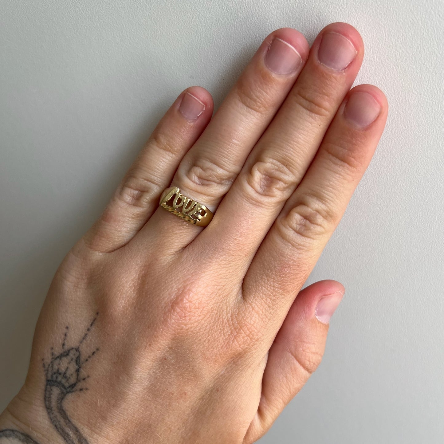 V I N T A G E // wearable LOVE / 14k yellow gold LOVE word ring / size 6.25