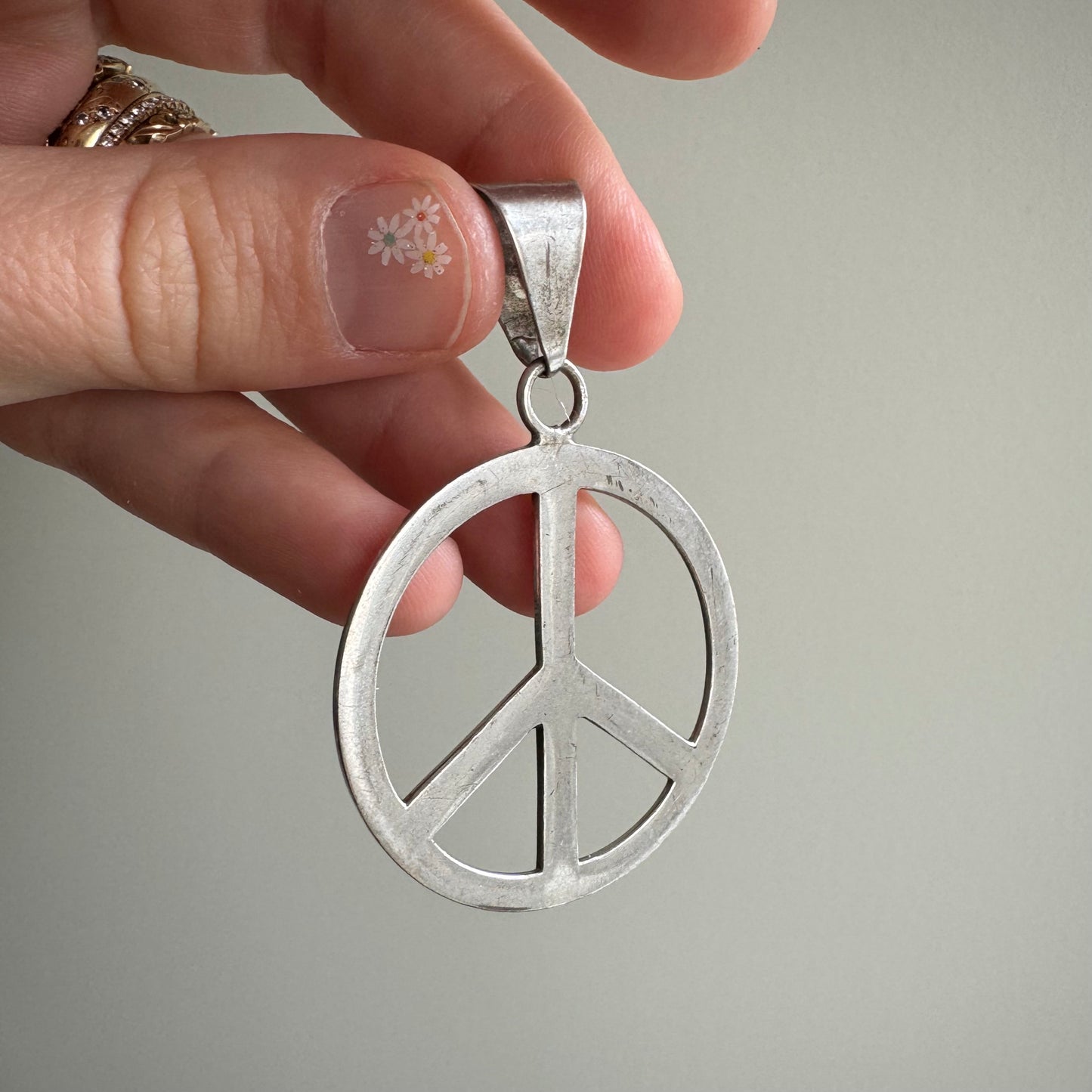 V I N T A G E // what we need right now / sterling silver oversized peace sign / a large pendant