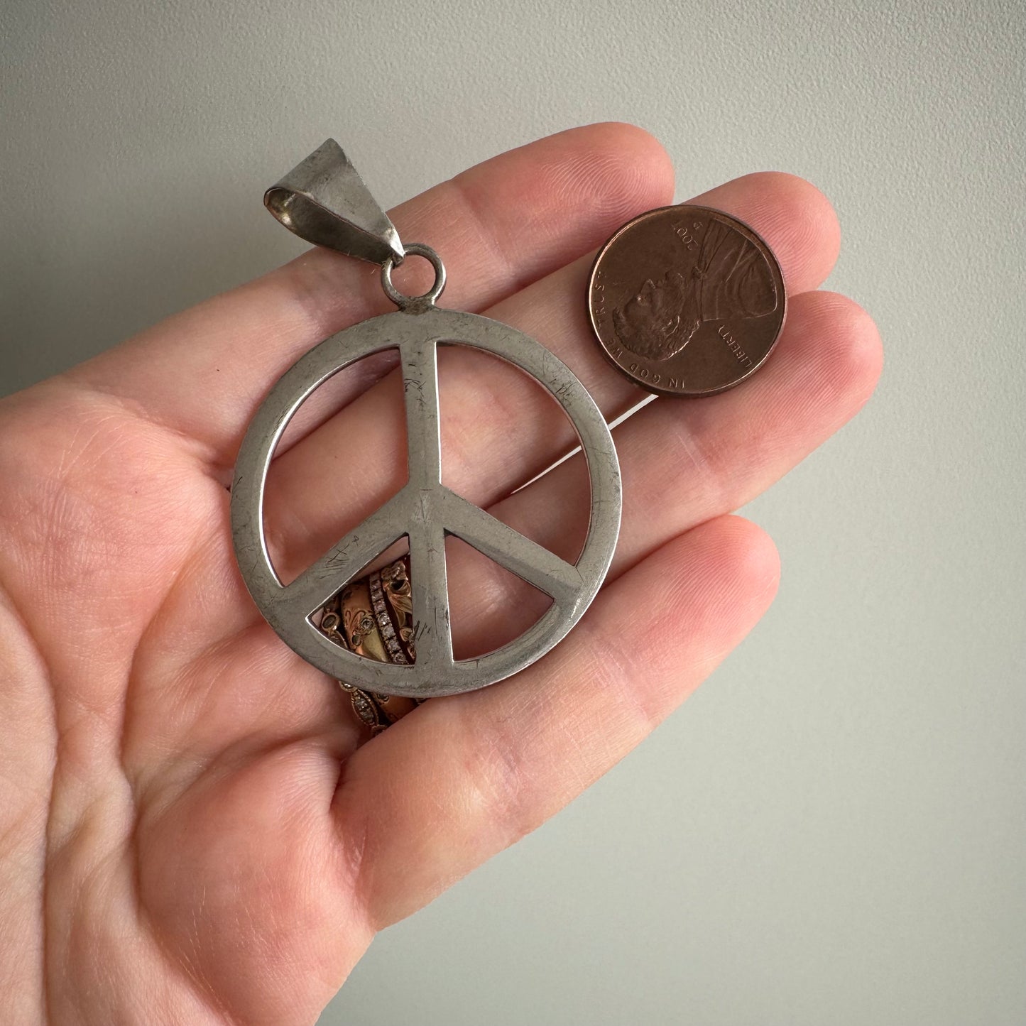 V I N T A G E // what we need right now / sterling silver oversized peace sign / a large pendant