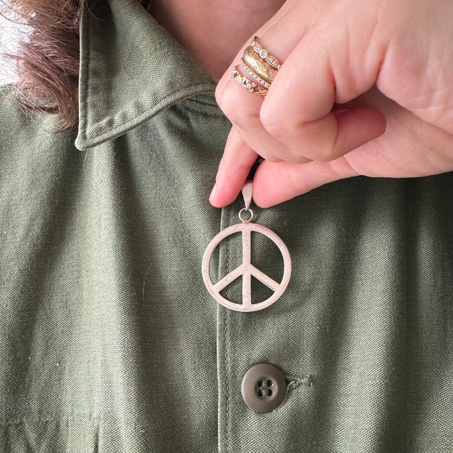 V I N T A G E // what we need right now / sterling silver oversized peace sign / a large pendant