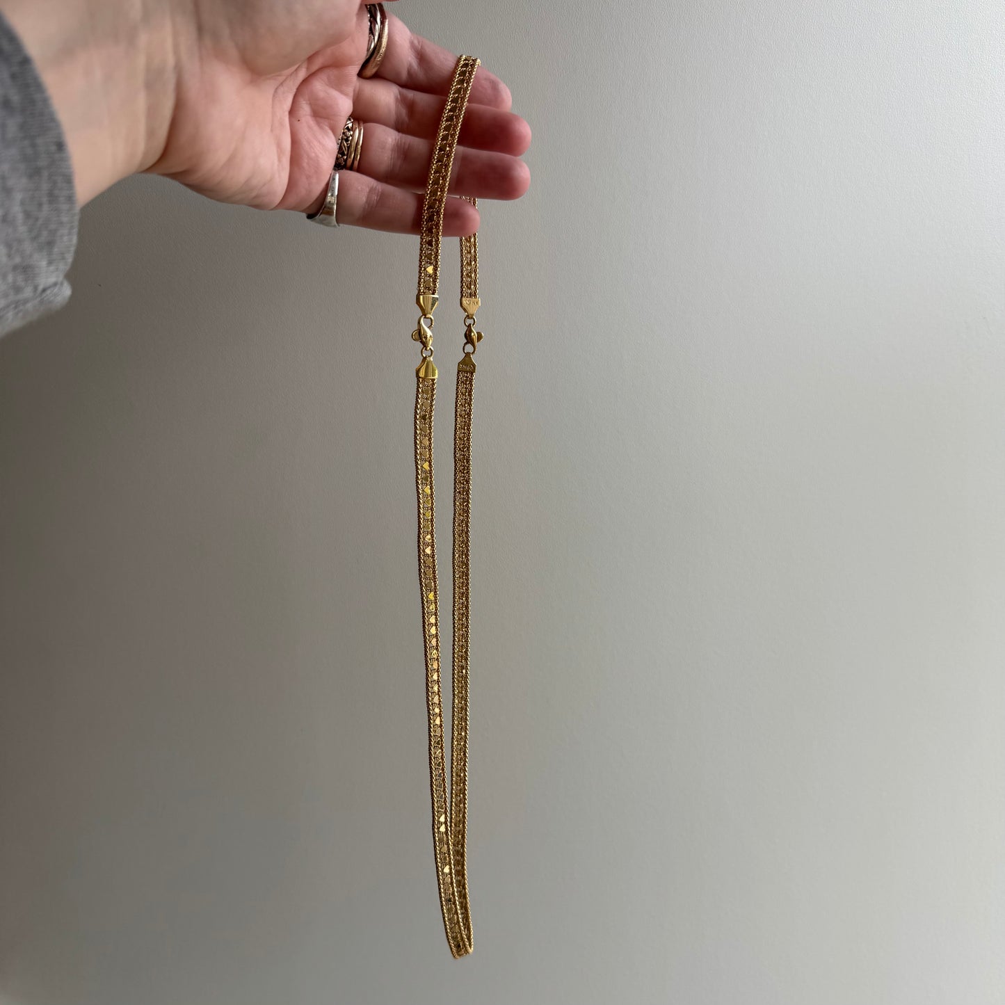 V I N T A G E // woven love / 14k string of hearts woven flat necklace and bracelet set / 22g