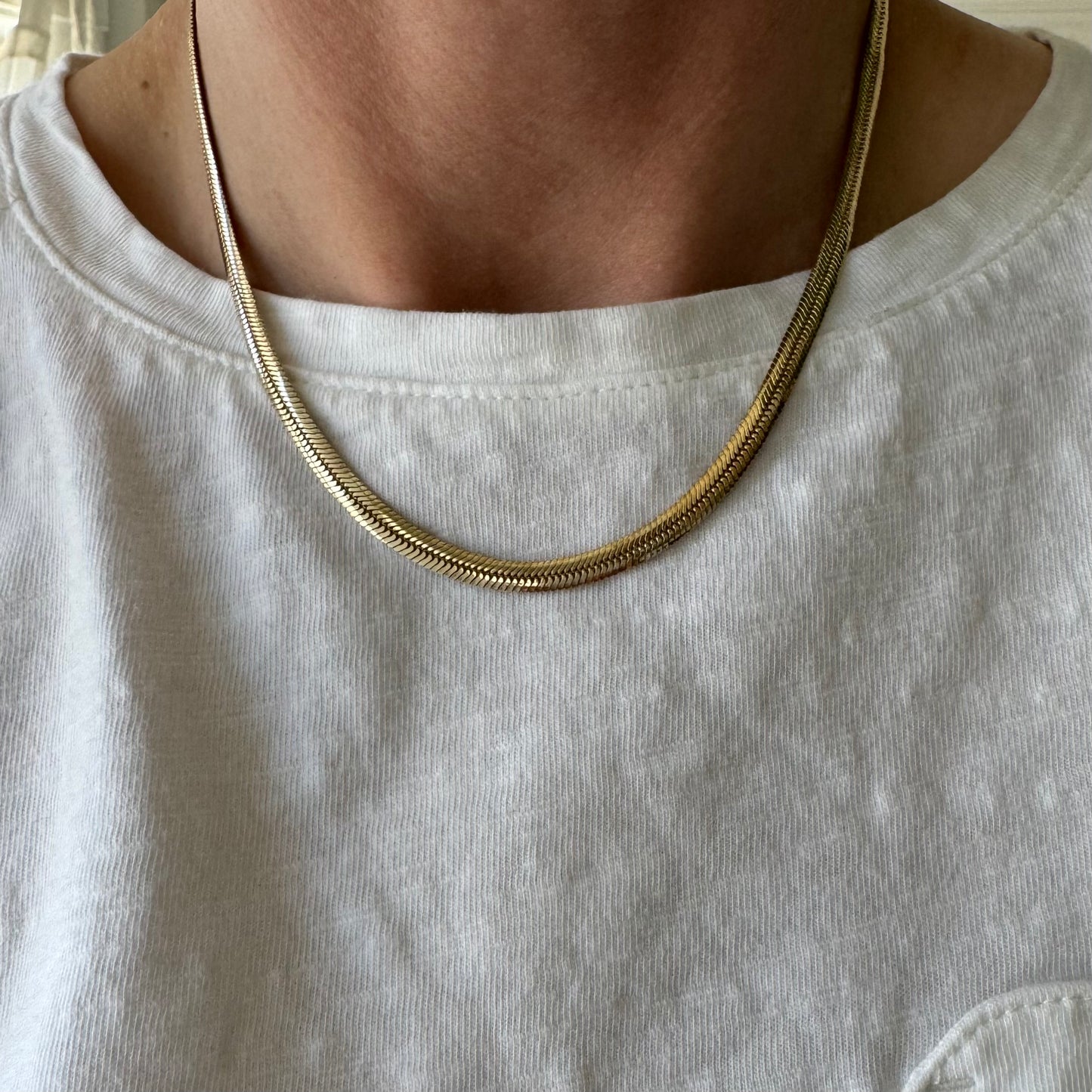 P R E - L O V E D // like a snake / sterling silver with gold vermeil flat snake chain necklace / 16", 13g