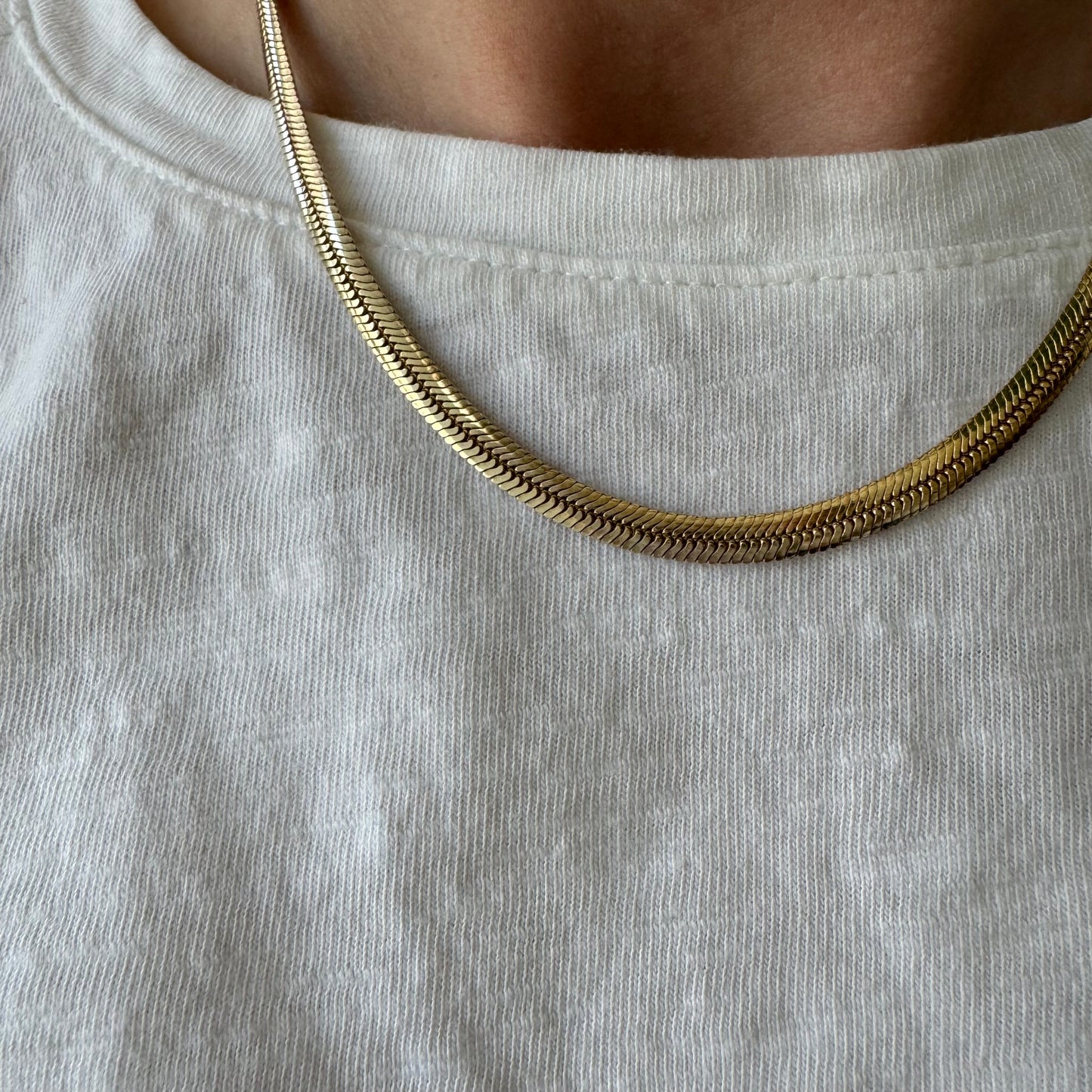 P R E - L O V E D // like a snake / sterling silver with gold vermeil flat snake chain necklace / 16", 13g