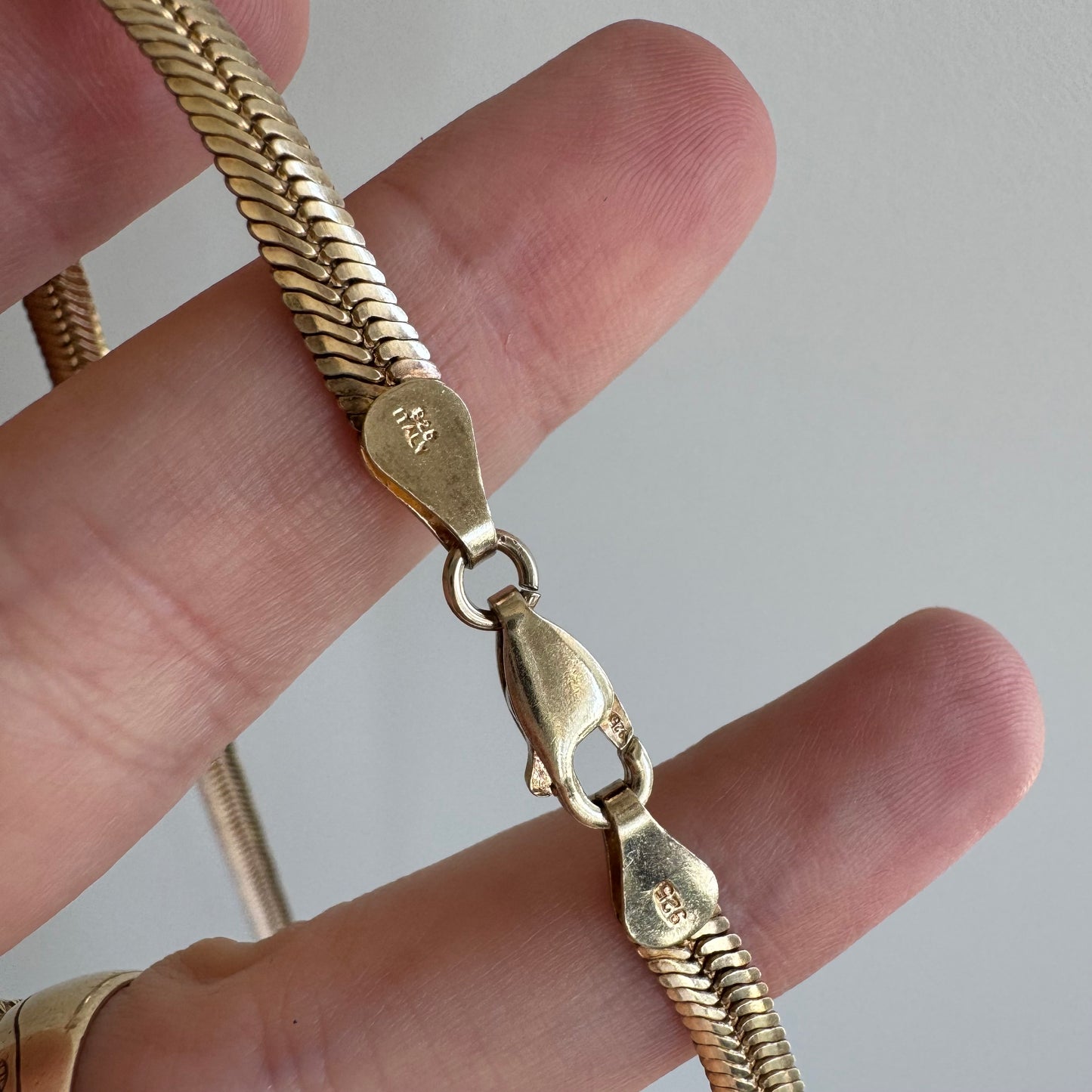 P R E - L O V E D // like a snake / sterling silver with gold vermeil flat snake chain necklace / 16", 13g