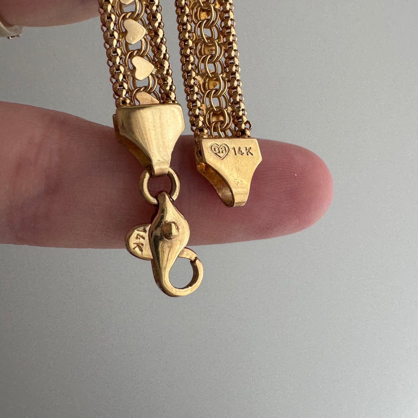 V I N T A G E // woven love / 14k string of hearts woven flat necklace and bracelet set / 22g