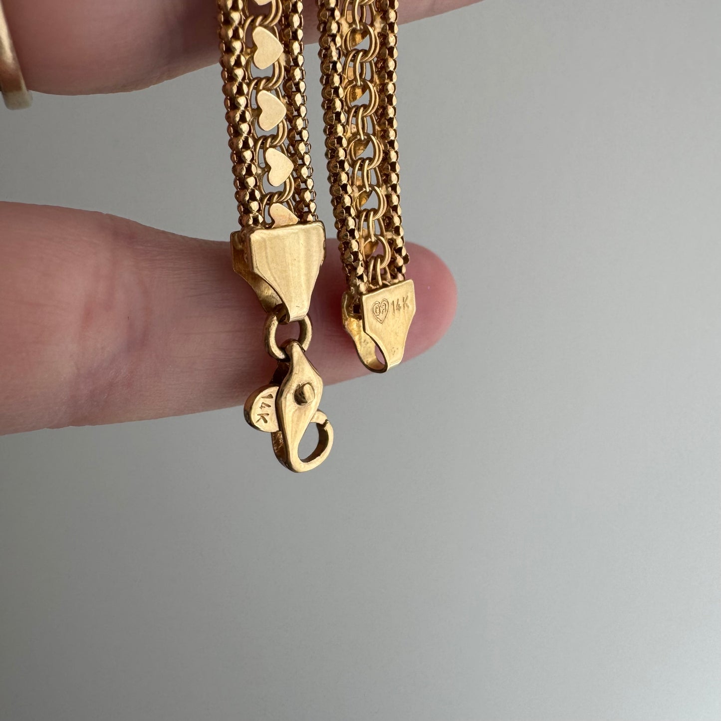 V I N T A G E // woven love / 14k string of hearts woven flat necklace and bracelet set / 22g