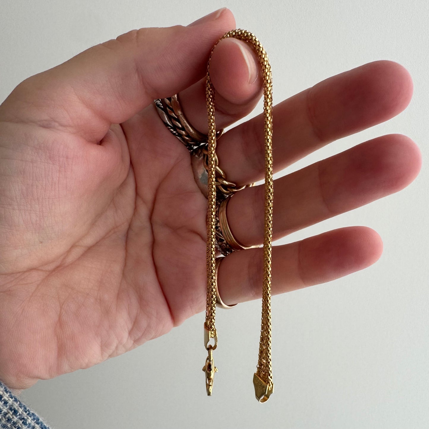 V I N T A G E // woven love / 14k string of hearts woven flat necklace and bracelet set / 22g