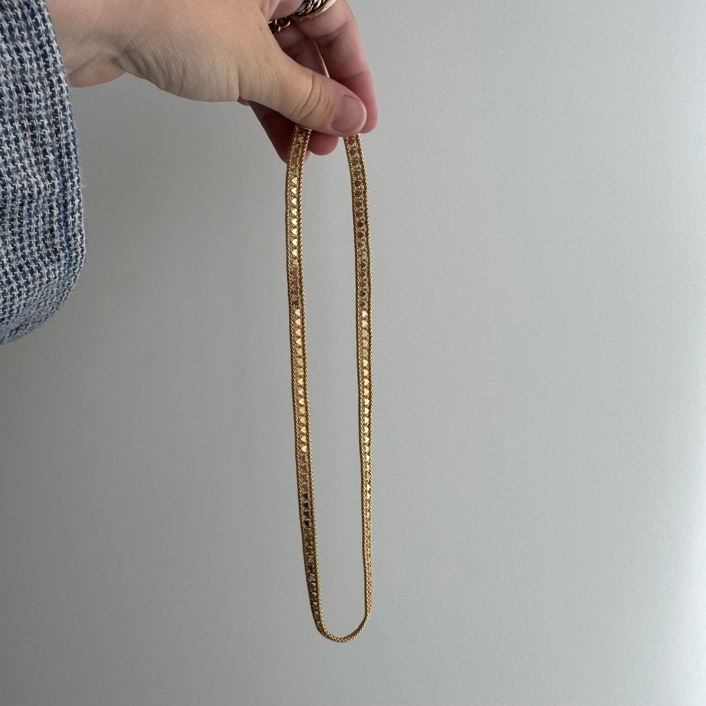 V I N T A G E // woven love / 14k string of hearts woven flat necklace and bracelet set / 22g