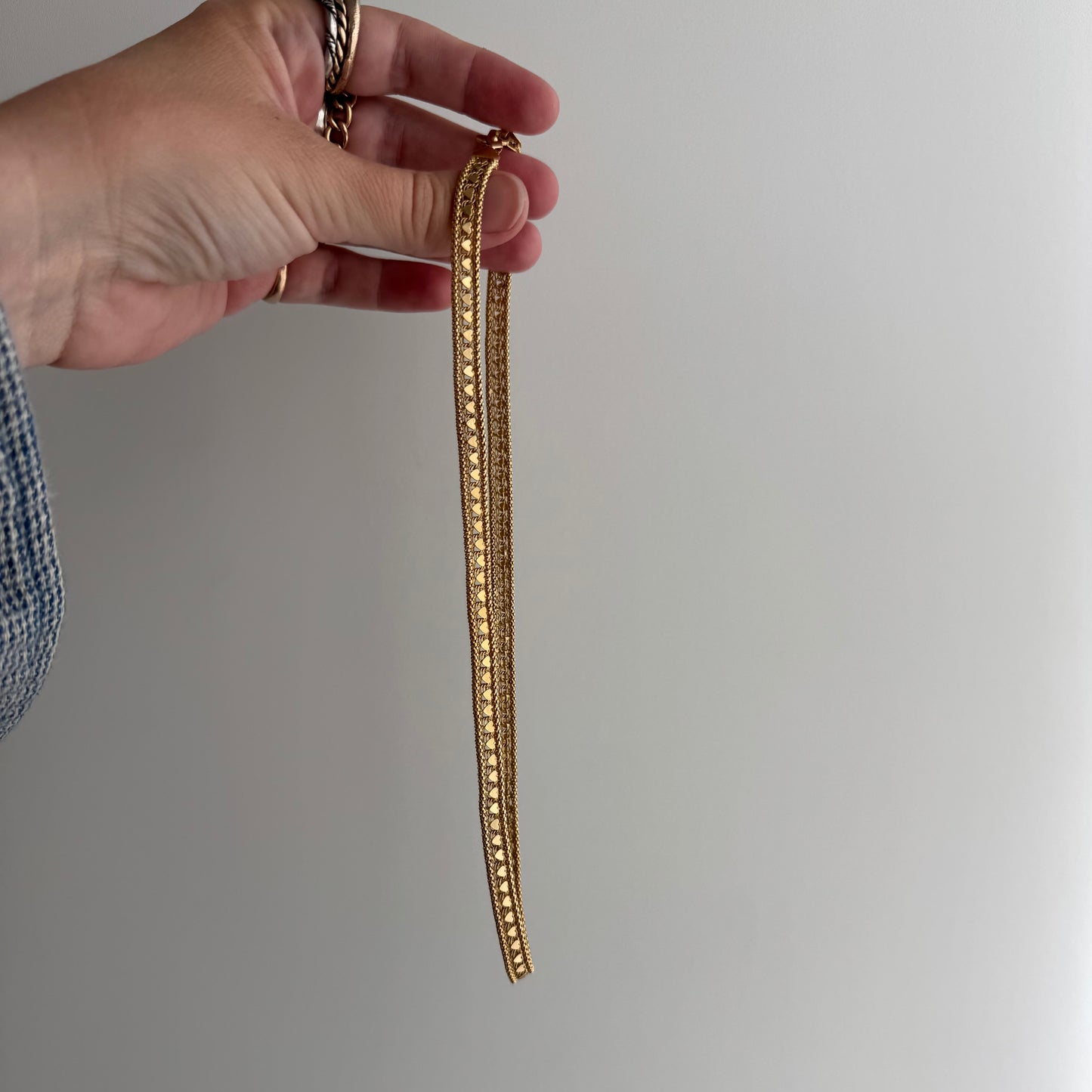 V I N T A G E // woven love / 14k string of hearts woven flat necklace and bracelet set / 22g