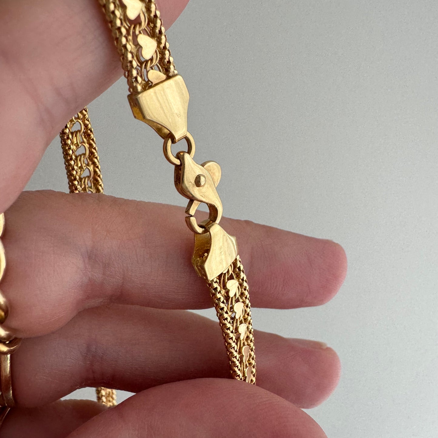 V I N T A G E // woven love / 14k string of hearts woven flat necklace and bracelet set / 22g