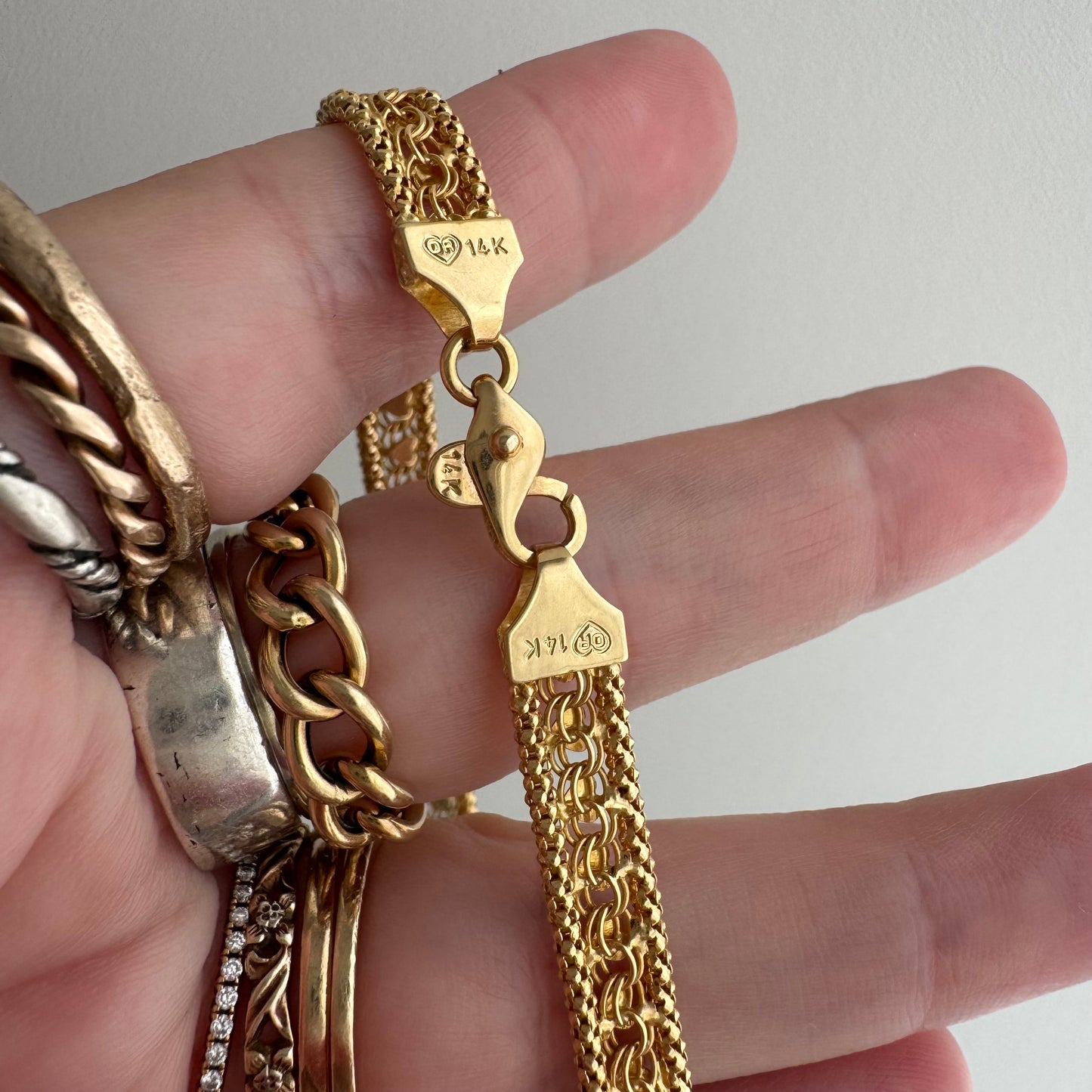 V I N T A G E // woven love / 14k string of hearts woven flat necklace and bracelet set / 22g