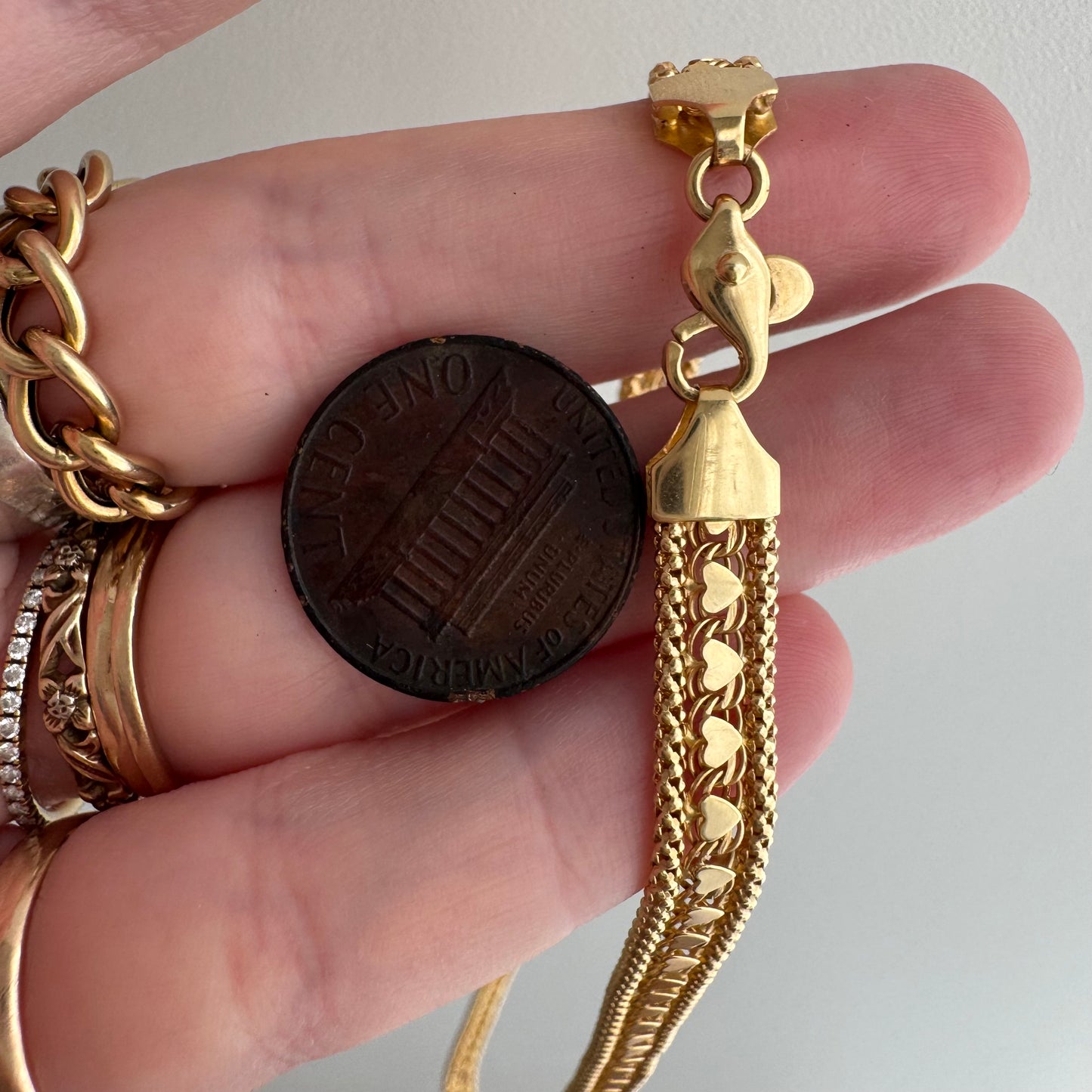 V I N T A G E // woven love / 14k string of hearts woven flat necklace and bracelet set / 22g