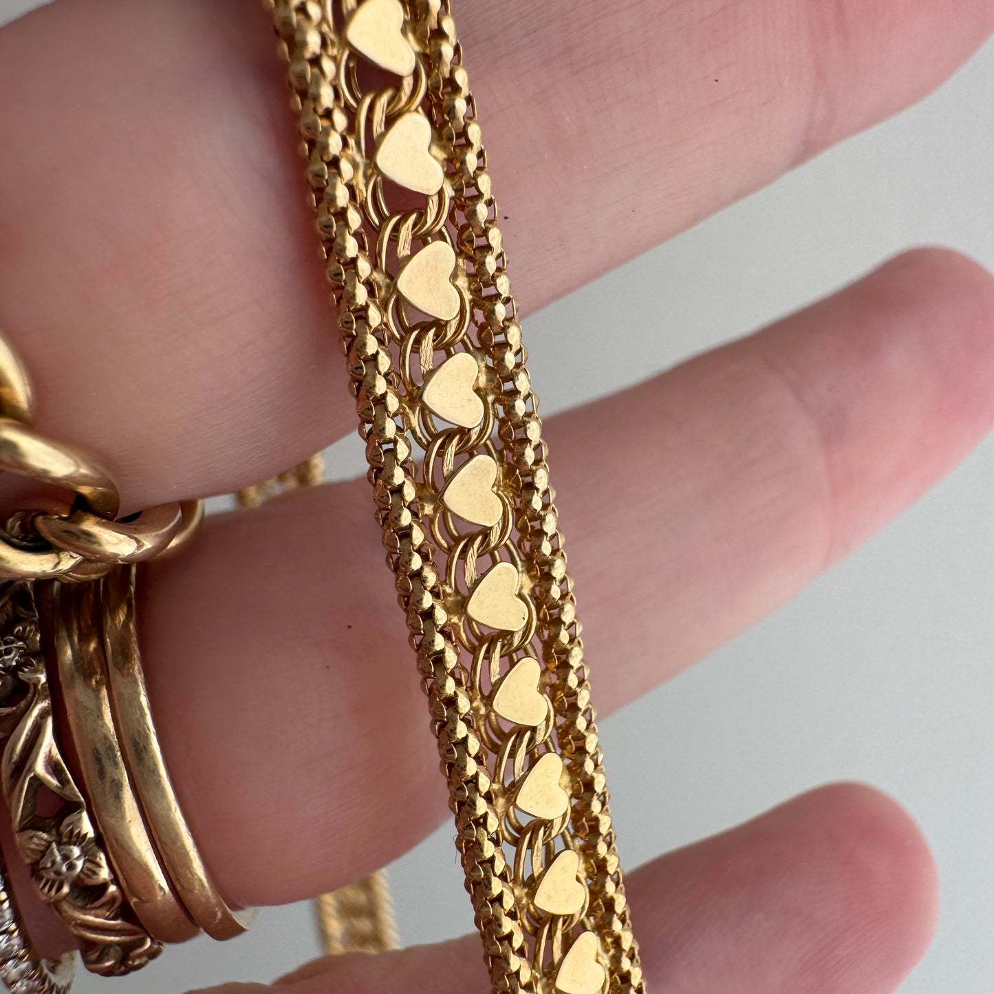 V I N T A G E // woven love / 14k string of hearts woven flat necklace and bracelet set / 22g