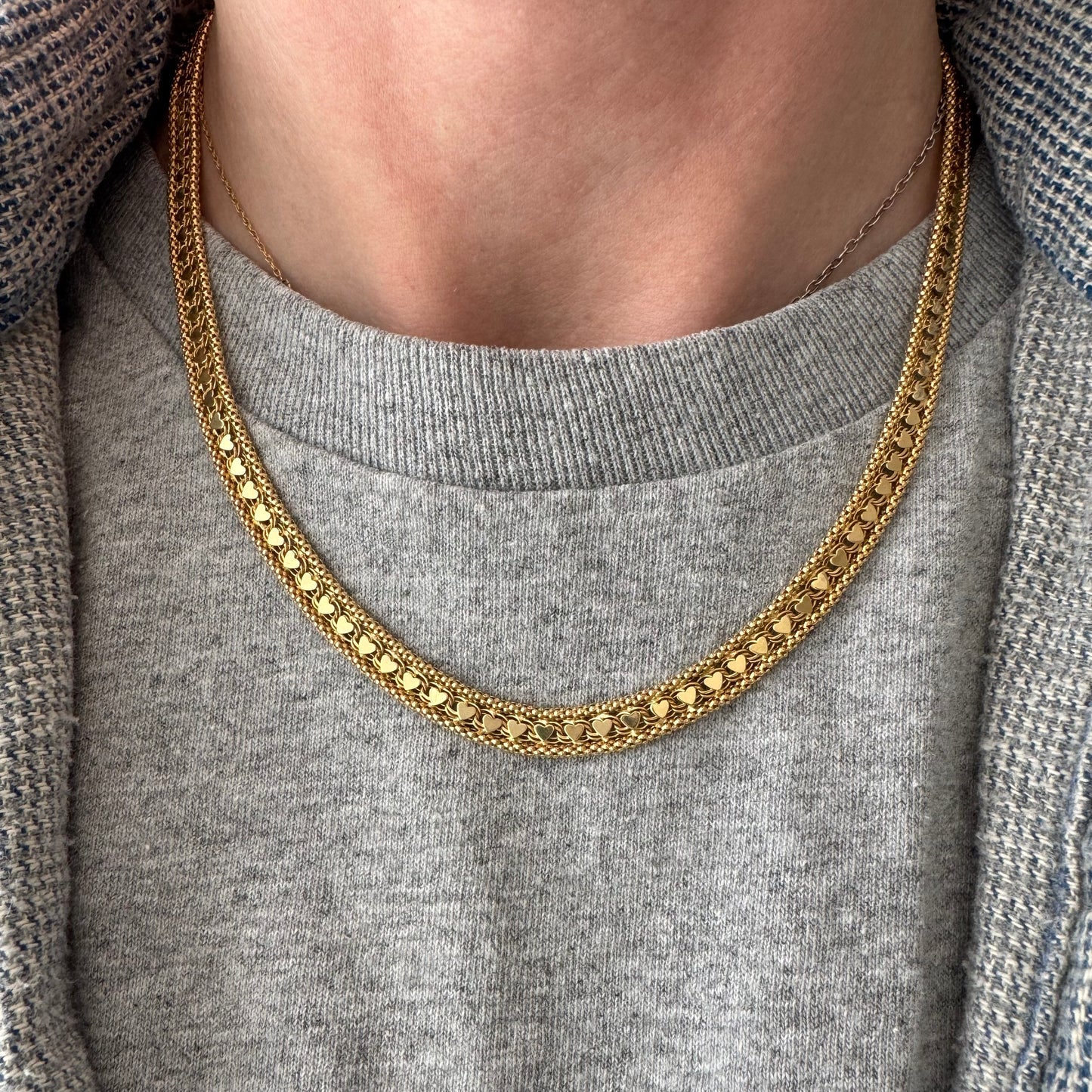 V I N T A G E // woven love / 14k string of hearts woven flat necklace and bracelet set / 22g