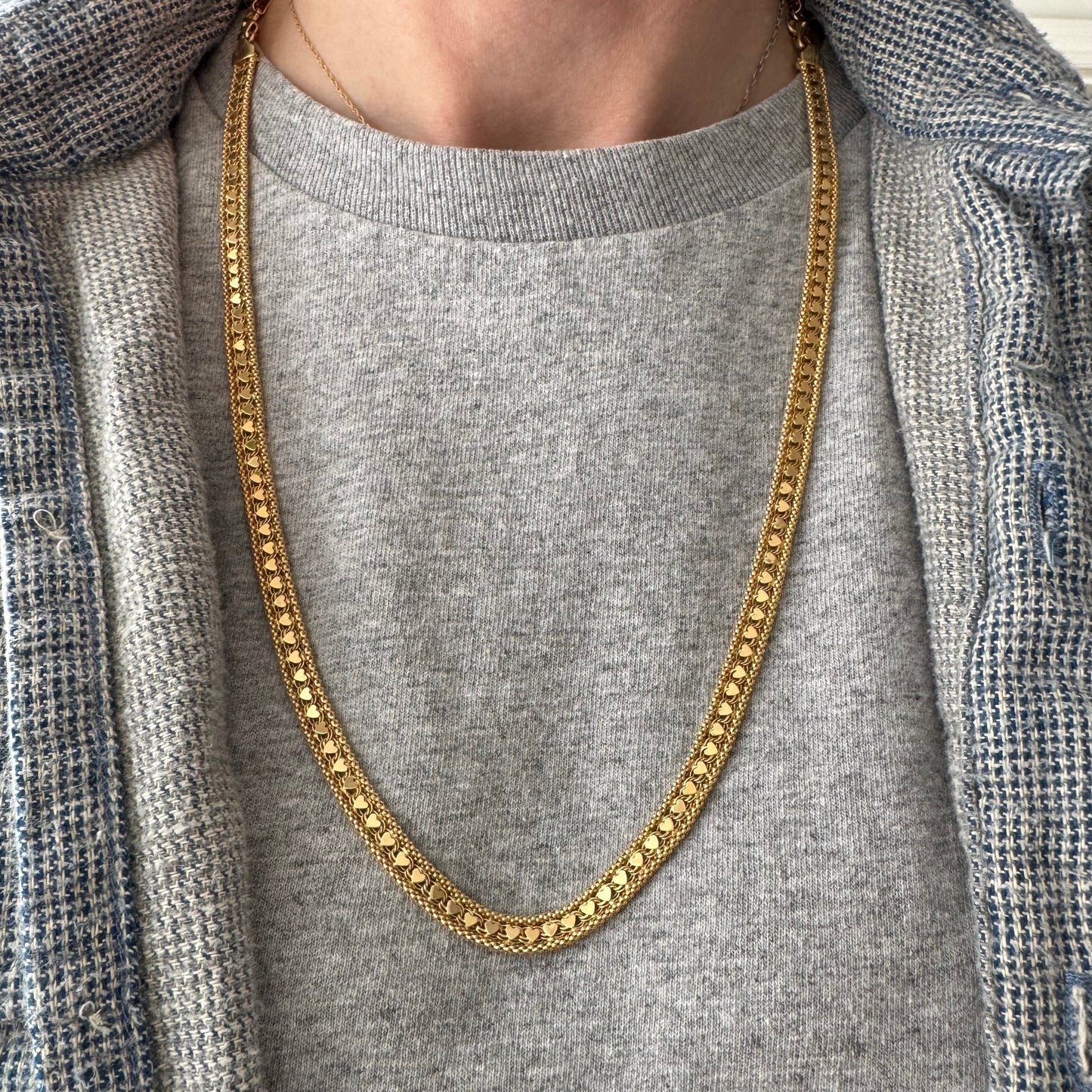 V I N T A G E // woven love / 14k string of hearts woven flat necklace and bracelet set / 22g