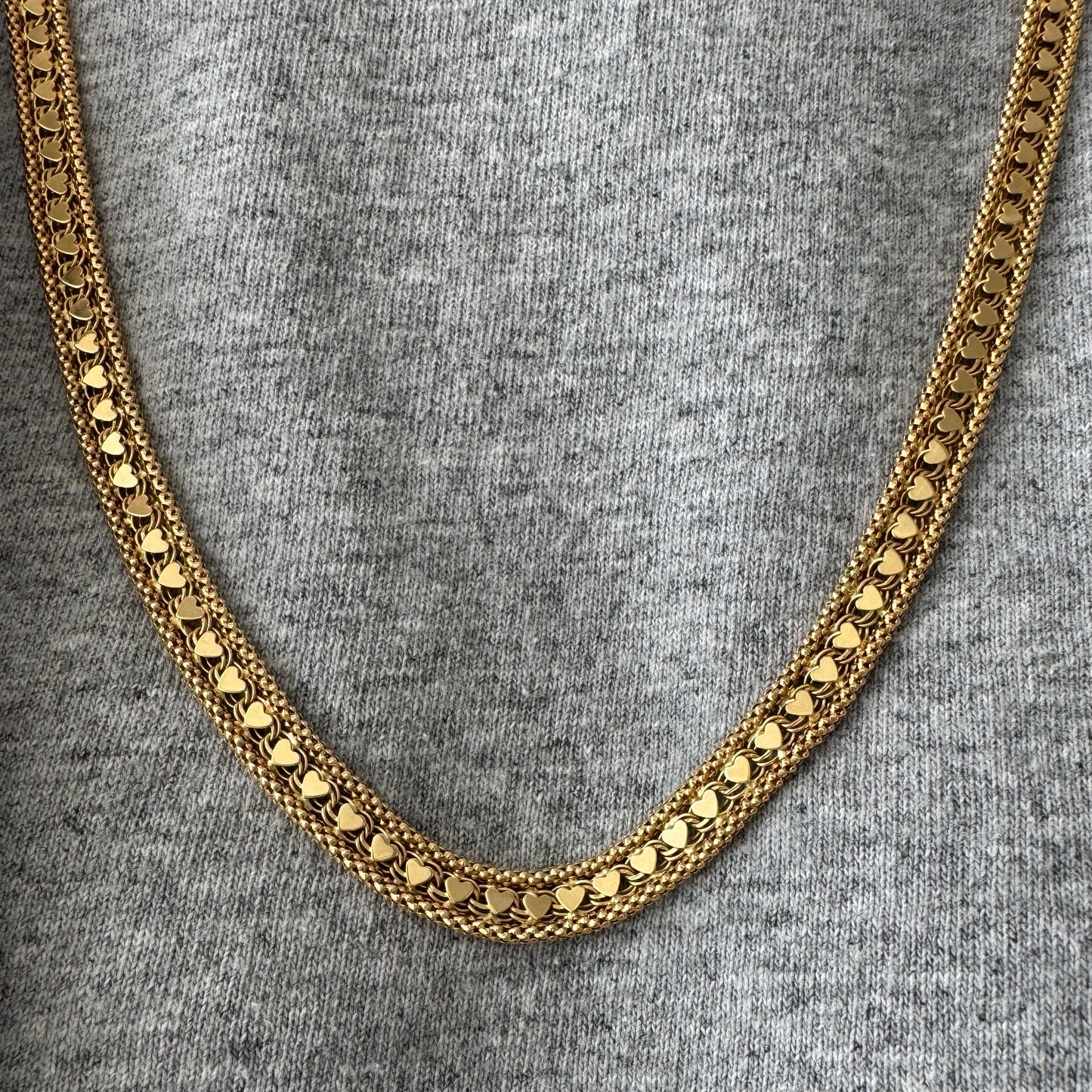 V I N T A G E // woven love / 14k string of hearts woven flat necklace and bracelet set / 22g