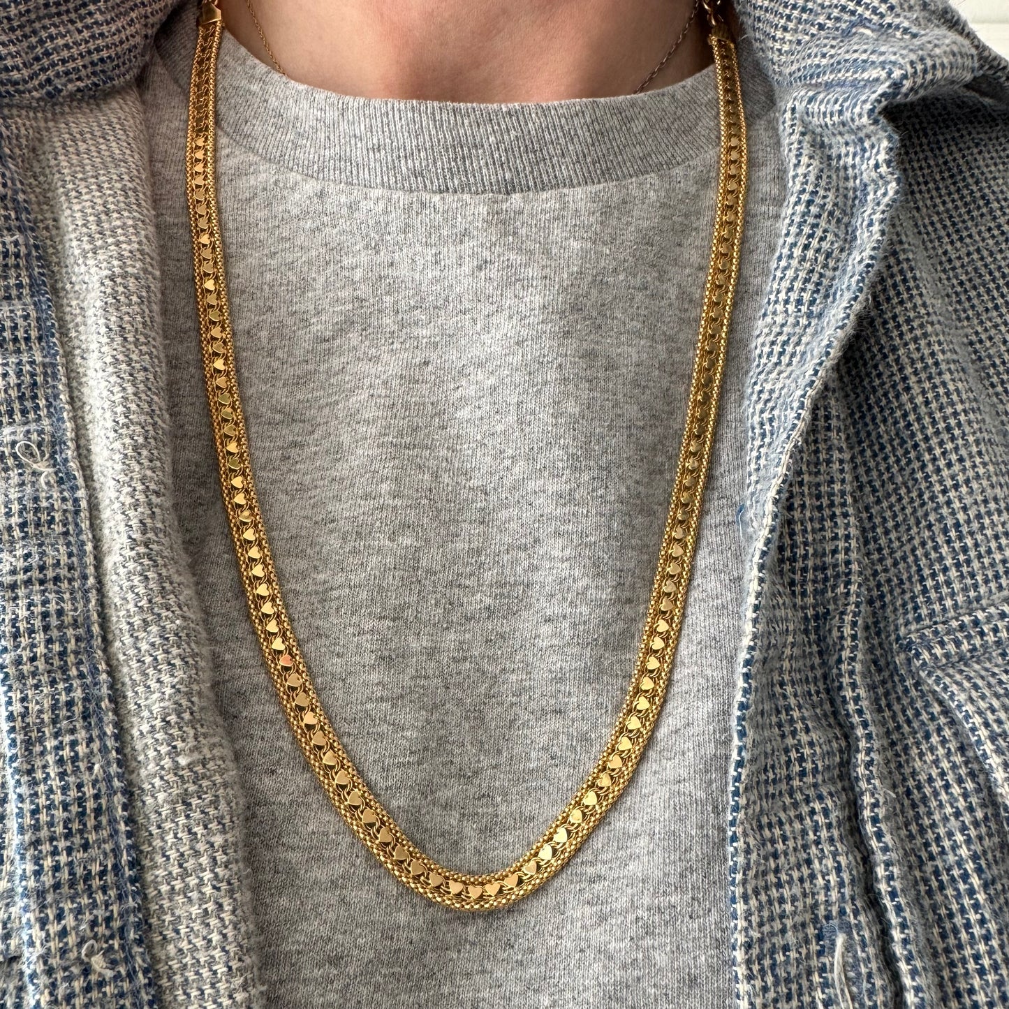 V I N T A G E // woven love / 14k string of hearts woven flat necklace and bracelet set / 22g