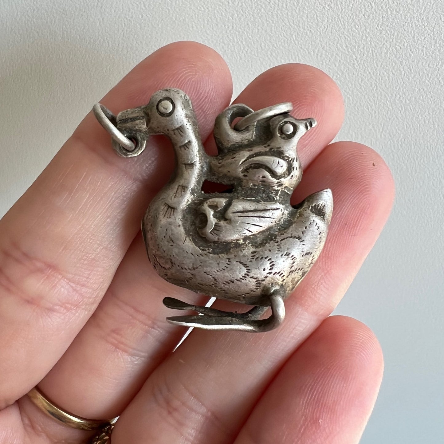 A N T I Q U E // Qing dynasty  balancing act / duck and duckling in Chinese silver / a pendant or talisman