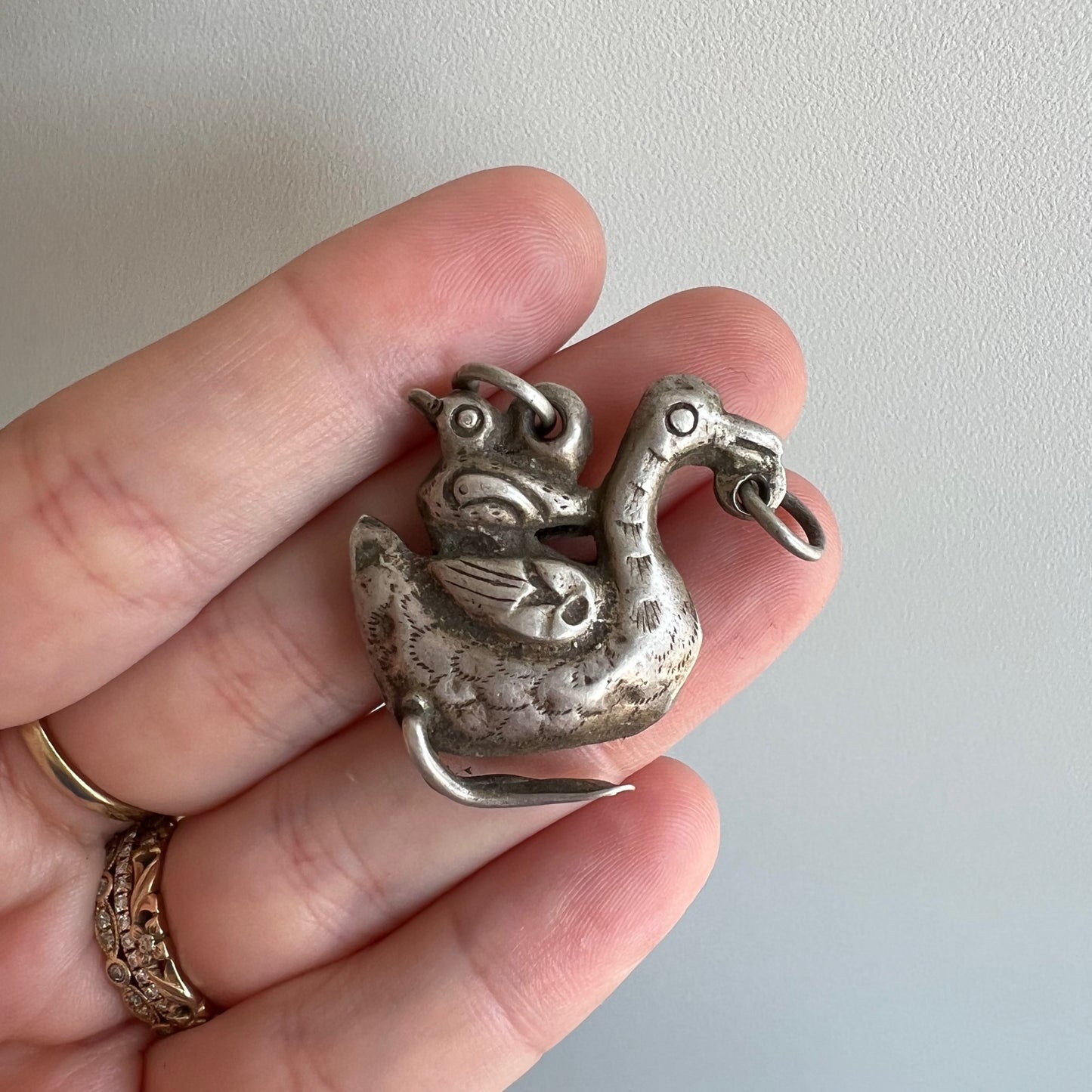 A N T I Q U E // Qing dynasty  balancing act / duck and duckling in Chinese silver / a pendant or talisman