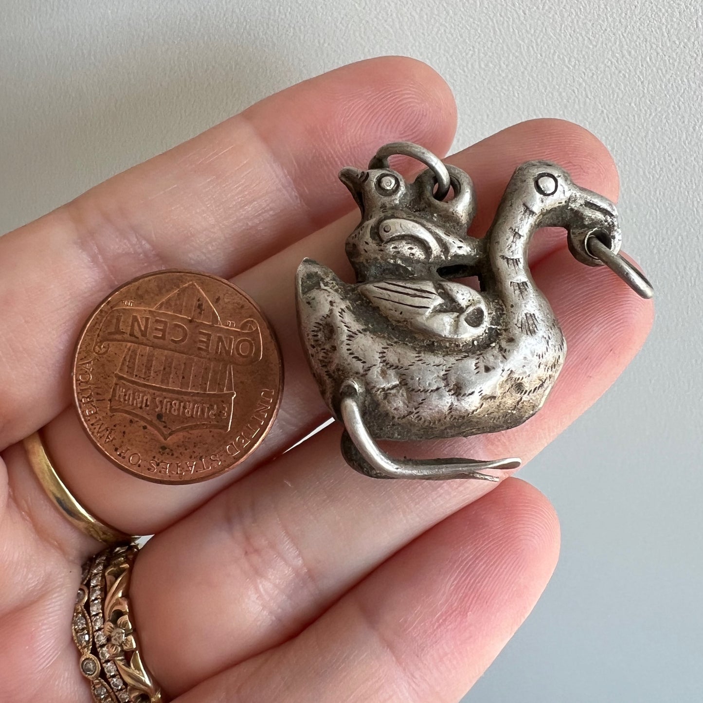 A N T I Q U E // Qing dynasty  balancing act / duck and duckling in Chinese silver / a pendant or talisman