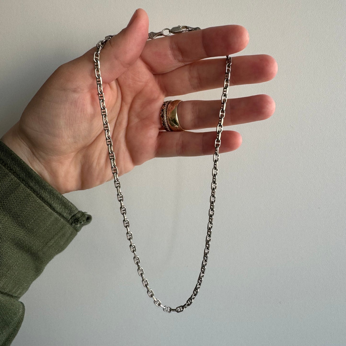 V I N T A G E // perpendicular mariner / sterling silver cable style mariner or anchor chain / 15.75", 9.5g