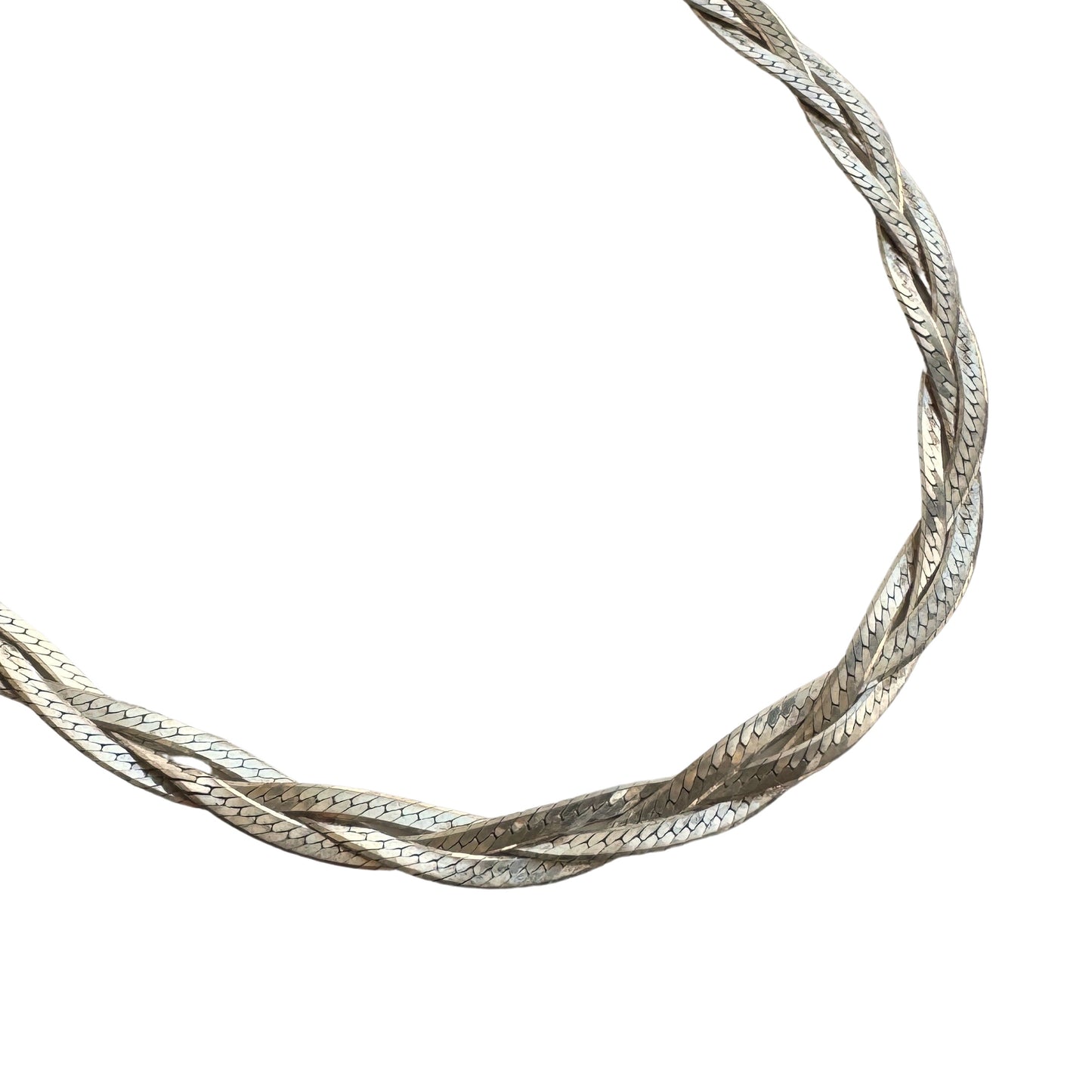 V I N T A G E // herringbone braid / sterling silver long flat braided chain / 23.75", 11g