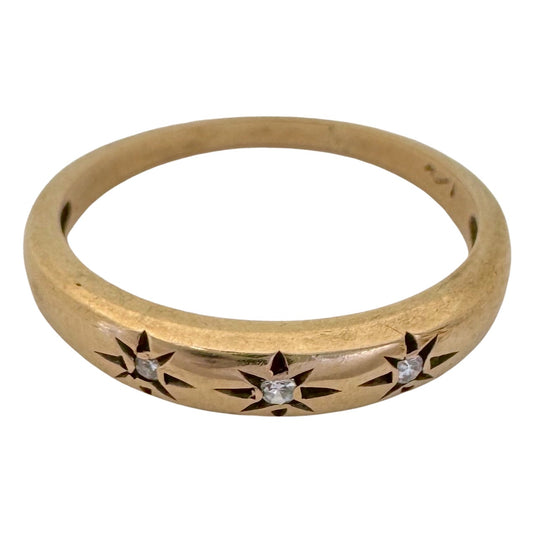 V I N T A G E // star story / 14k and diamond starburst half eternity domed band / size 5.5