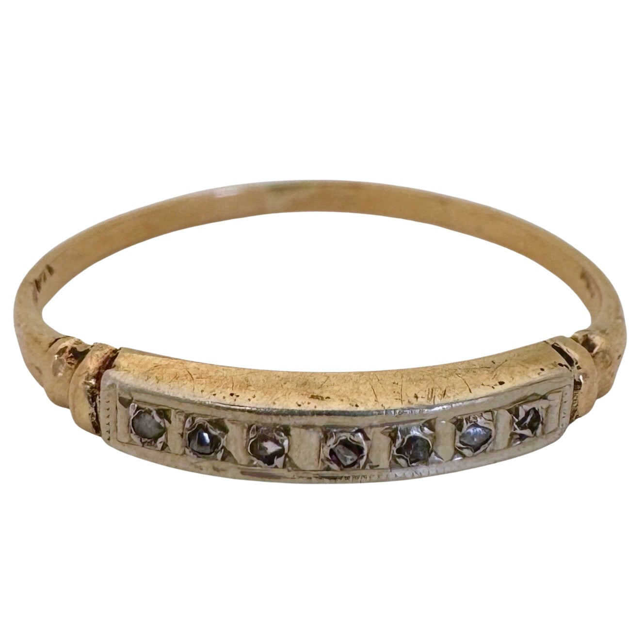 A N T I Q U E // diamonds in the rough / 10k bicolor commitment band with rough cut diamonds / size 6