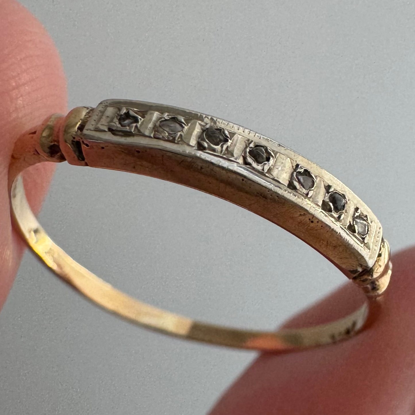 A N T I Q U E // diamonds in the rough / 10k bicolor commitment band with rough cut diamonds / size 6