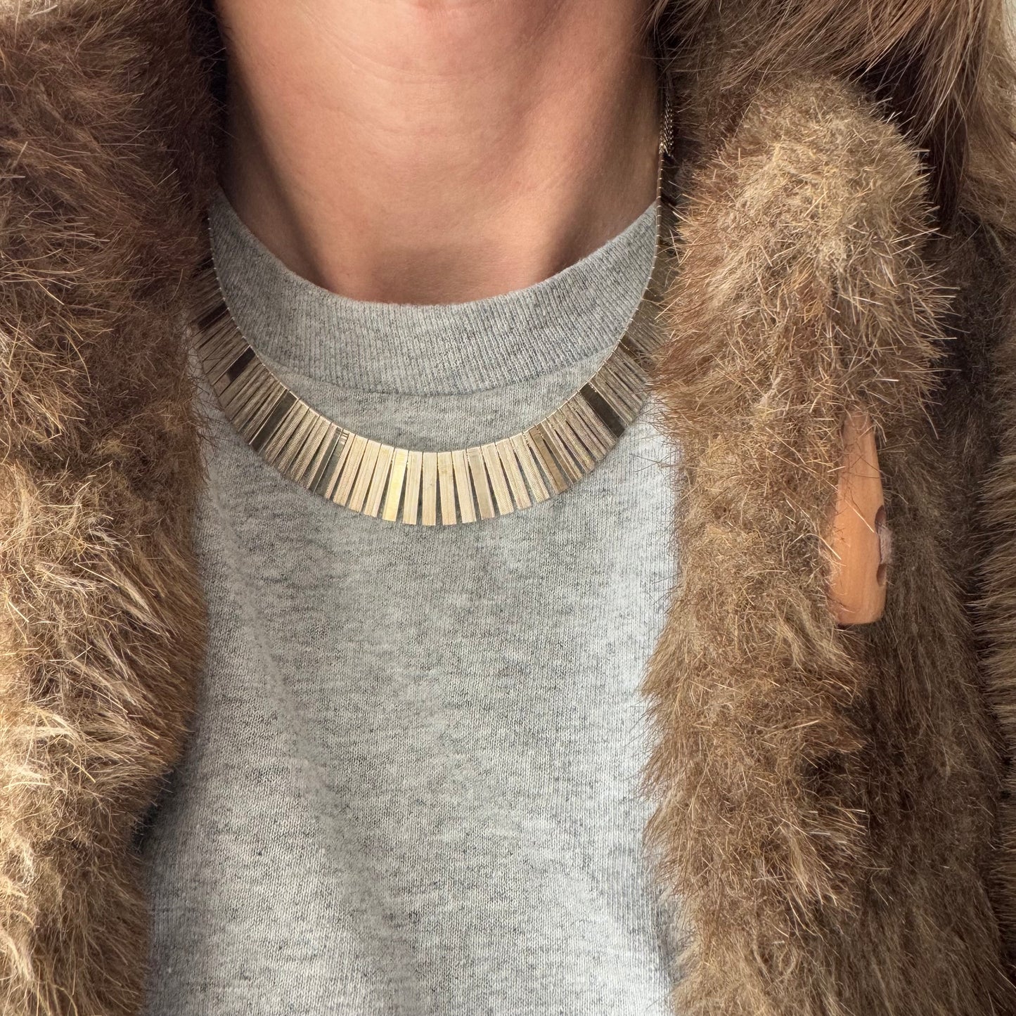 V I N T A G E // Cleopatra shine / sterling silver Cleopatra style paneled necklace with foxtail chain / just over 16", 23g