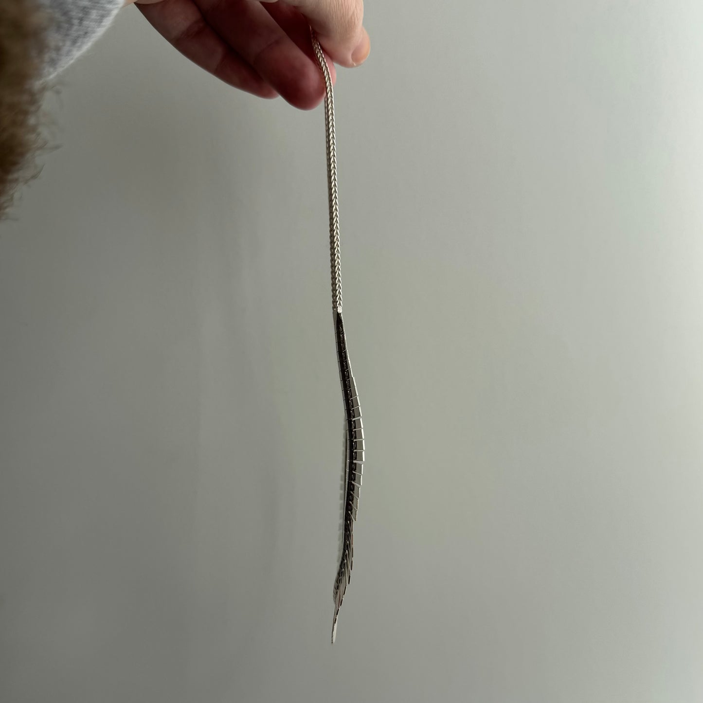 V I N T A G E // Cleopatra shine / sterling silver Cleopatra style paneled necklace with foxtail chain / just over 16", 23g