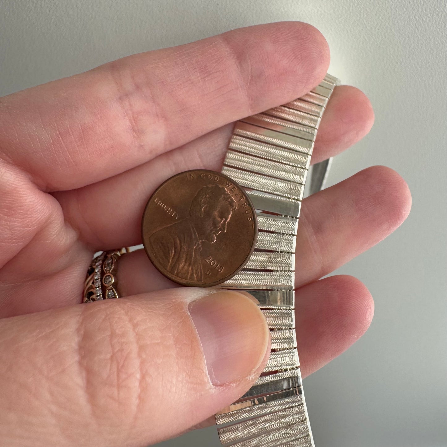 V I N T A G E // Cleopatra shine / sterling silver Cleopatra style paneled necklace with foxtail chain / just over 16", 23g