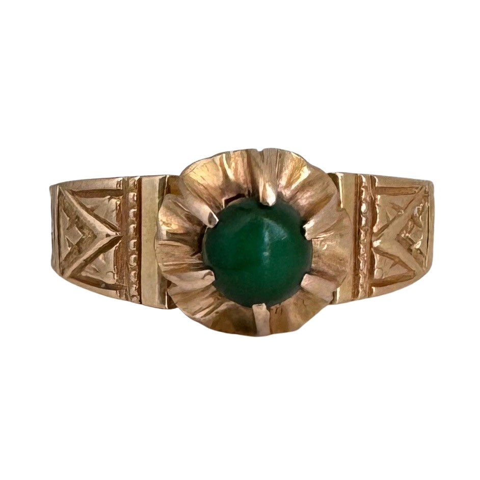 A N T I Q U E // 1882 bloom / 18k and green stone buttercup solitaire / size 5.25